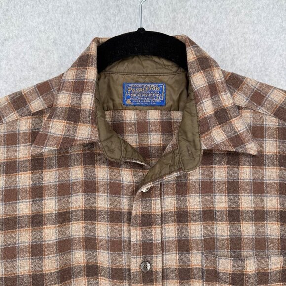 Pendleton Mens VTG Button Front Shirt Size L Brown Plaid Woolen Mills USA Oregon - Picture 3 of 13
